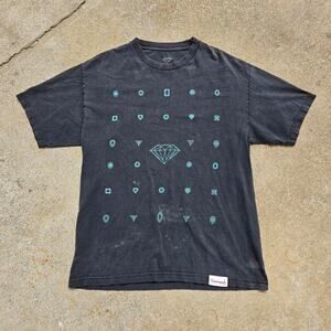 Y2k Diamond Supply Co. Monogram Logo Graphic Print Tee T Shirt Black Med Faded